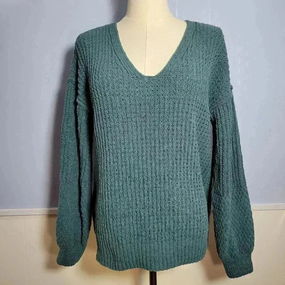 Maurices Small Teal Tight Knit V Neck Long Sleeve Pullover Medium Weight Sweater - Picture 1 of 11